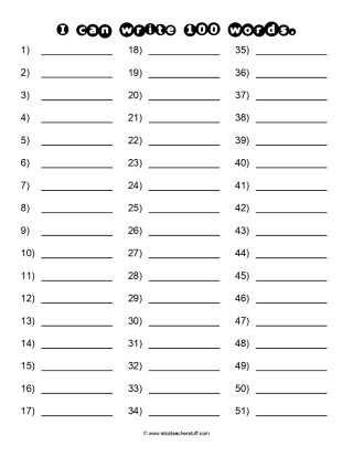 I Can Write 100 Words Printable Worksheet for the 100th Day of School