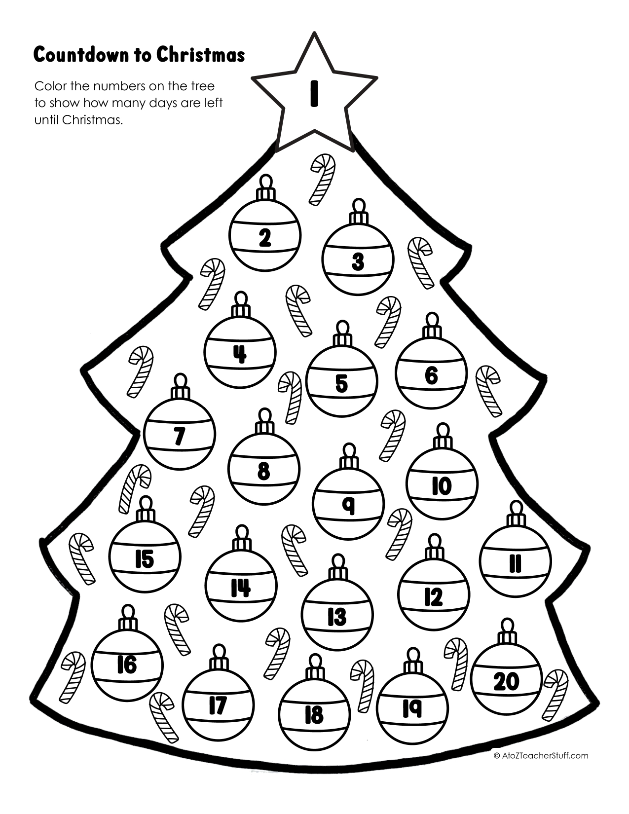 christmas tree countdown printable - a to z teacher stuff