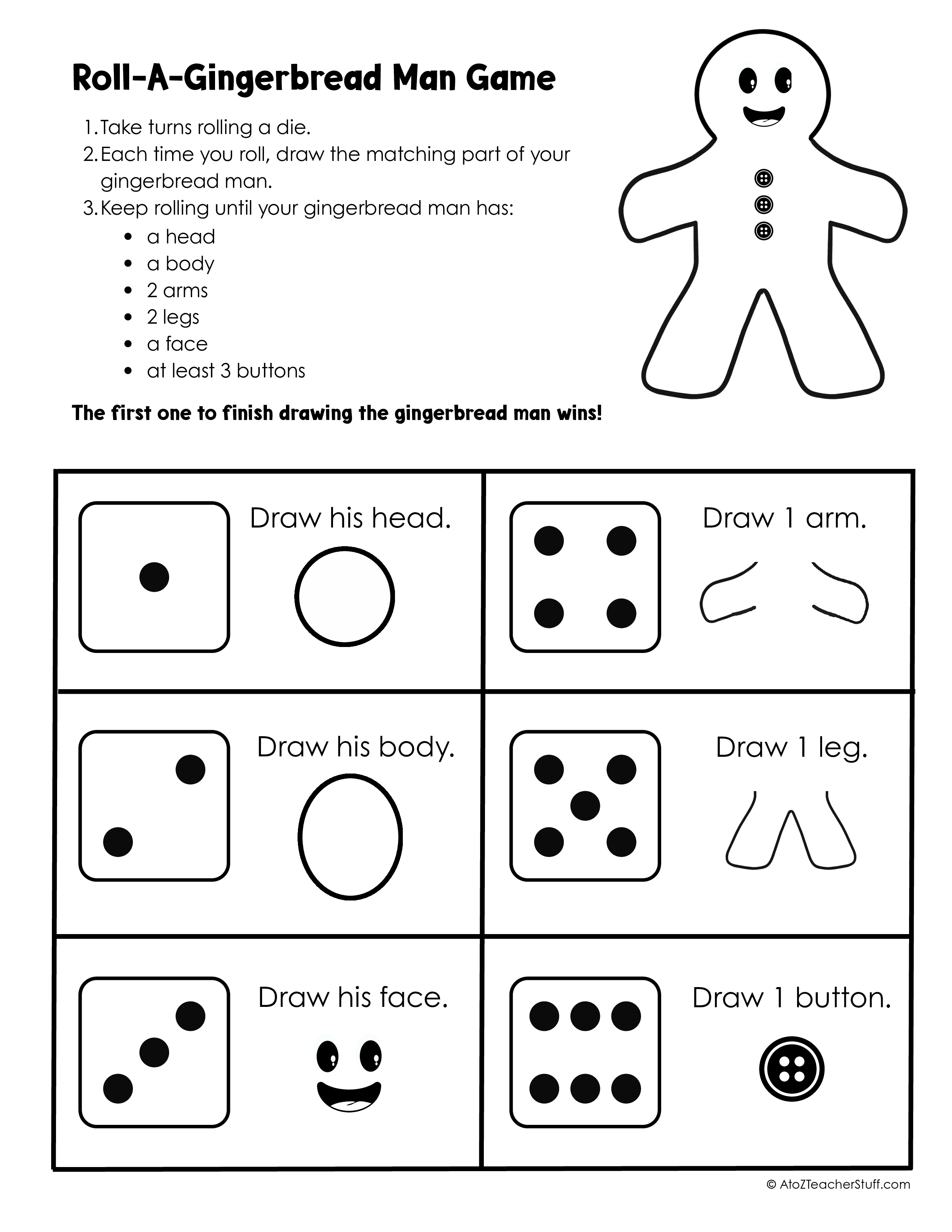 FREE Roll-A-Gingerbread Man Printable Game