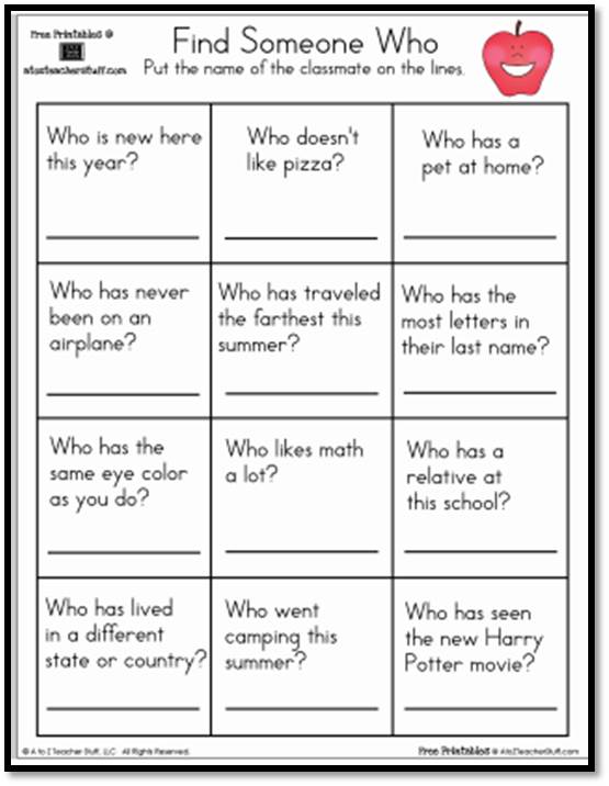 Find Someone Who Worksheet