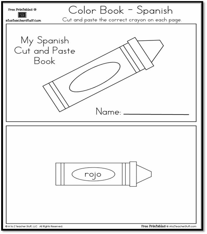 Cut and Paste Colors Printable Book - Spanish and English