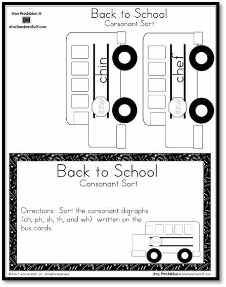 Back to School Consonant Digraphs Sort