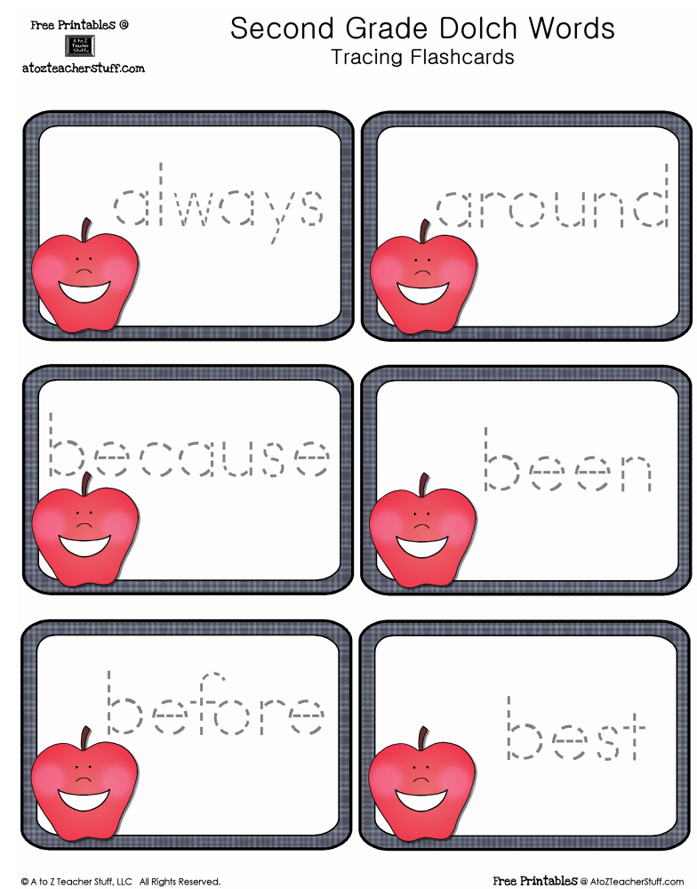 Second Grade Dolch Sight Words Tracing Apples Cards apple2ndgradedolchtracing