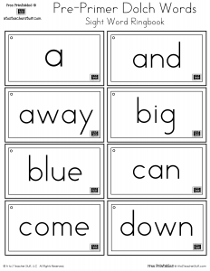 Pre-Primer Dolch Sight Words Ring Book
