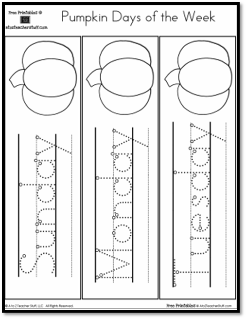 Pumpkin Tracing Days of the Week and Months of the Year