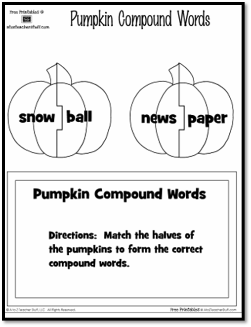 Pumpkin Compound Words Printable Activity