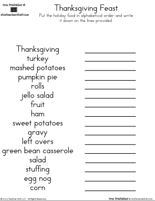 Turkey Alphabetization Worksheet