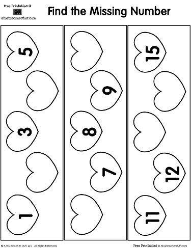 Fill in the Missing Number 1 to 30 Hearts for Valentine's Day