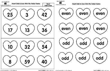 Odd & Even Numbers Mini File Folder Game with Hearts