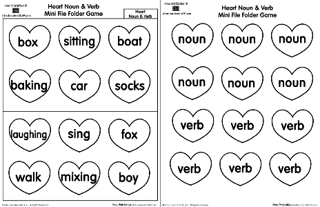 Hearts Mini File Folder Game: Nouns and Verbs