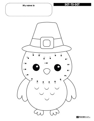 Free Pilgrim Owl Dot to Dot Printable | Thanksgiving Coloring Activity Page