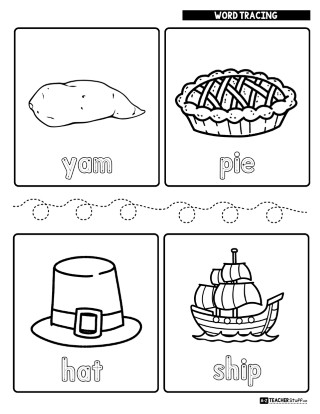 Free Thanksgiving Word Tracing Printable for Kids