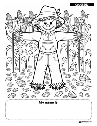 Free Scarecrow in Cornfield Printable Coloring Page for Kids