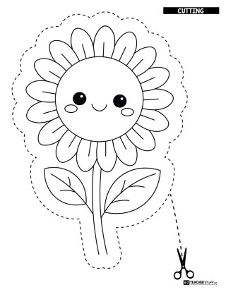 Free Sunflower Cutting Practice Printable Worksheet for Kids